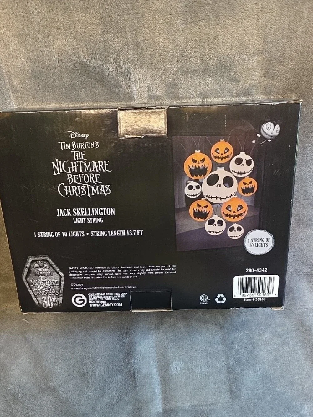 Ellington Jack Skellington Skull and Pumpkin Light String - White & Orange